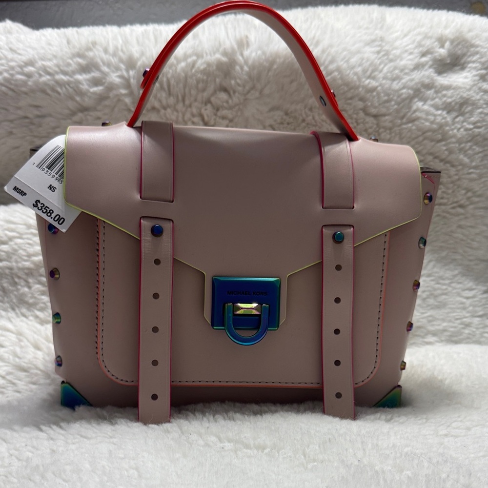 Michael Kors Manhattan 
Blush Pink Satchel with Rainbow Accents